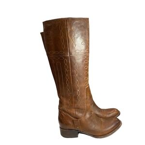 Freebird Wrangler Harness Tall Boots Sz 9 Distressed Leather Brown Western Boho